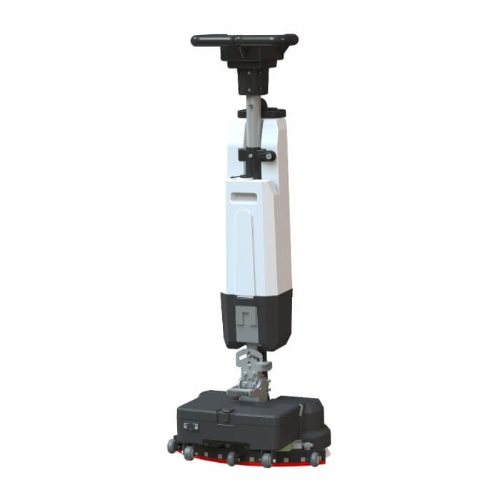 Back view of white and grey scrubber dryer with mop by brand Blancus and model Blancus 40.