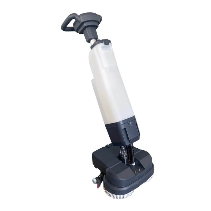 Front side view of white and grey scrubber dryer with mop by brand Blancus, model Blancus 40.