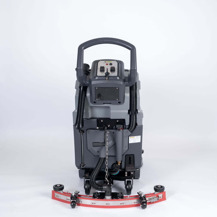 Back view of grey scrubber dryer walk behind by brand Blancus, model SC5100B.