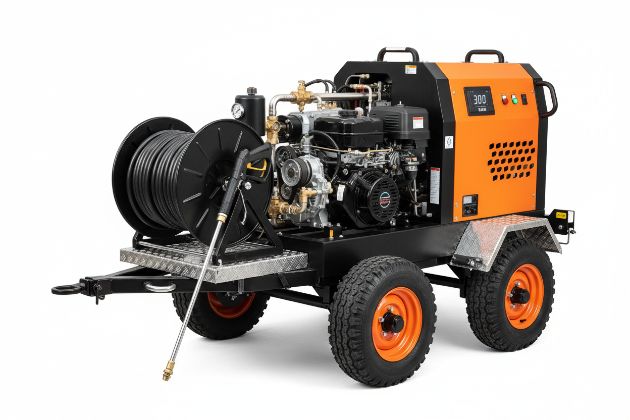 Industrial Diesel Trailer Pressure Washer 300 Bar