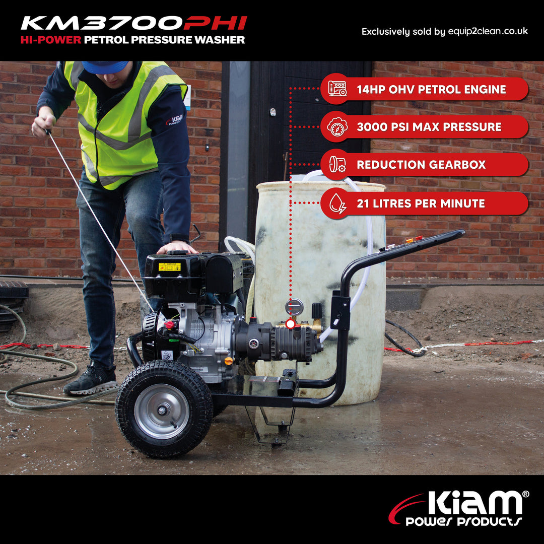 21LPM Petrol Pressure Washer – Kiam KM3700PHI HIFLOW | 14HP Jet Cleaner