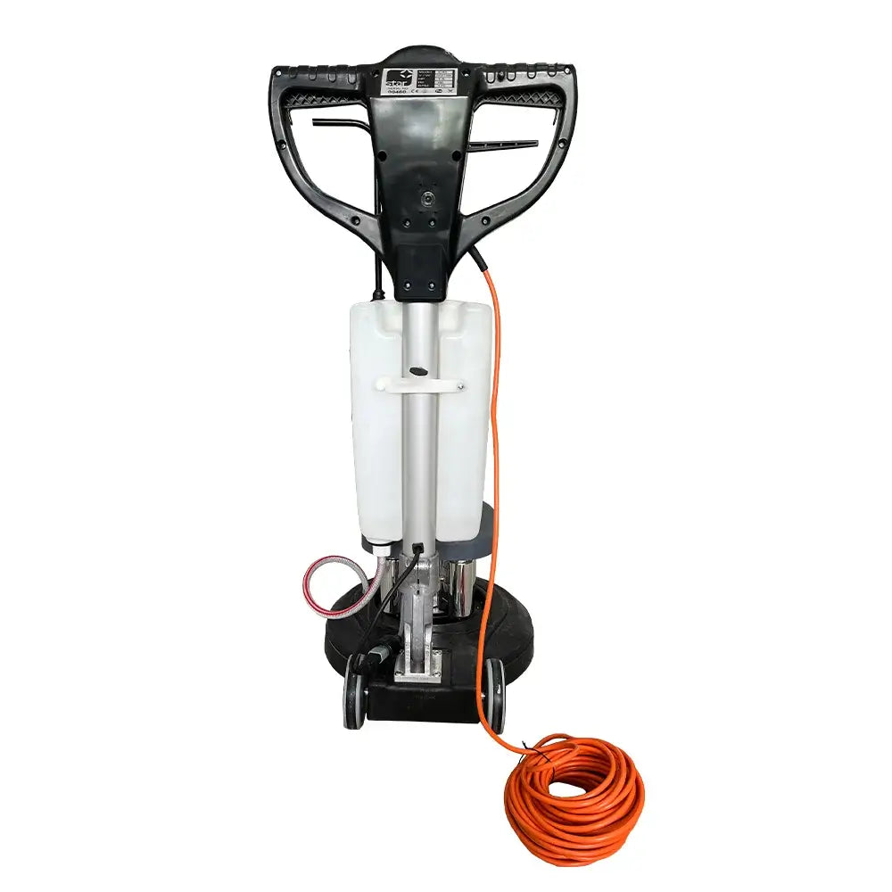 Back view of white and black floor buffer polishing machine by brand Star, model C45.