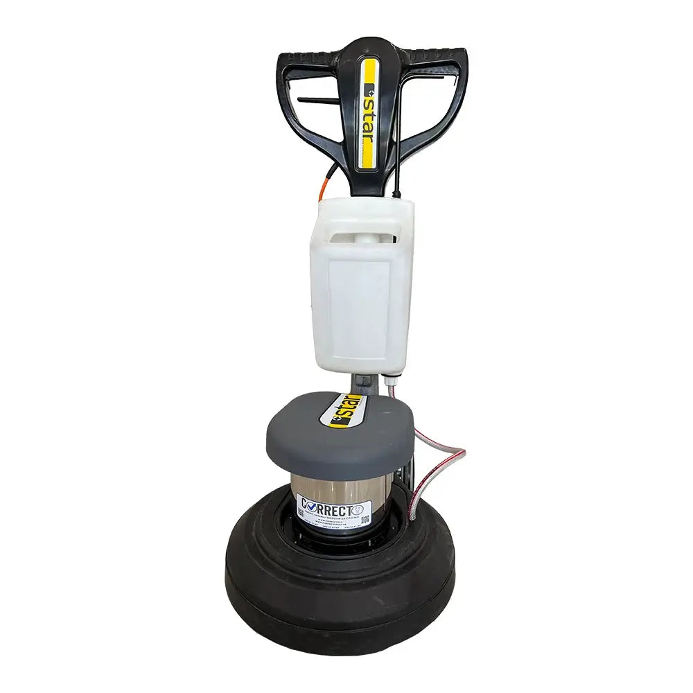 Front view of white and black floor buffer polishing machine by brand Star, model C45.