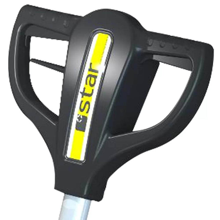 Close up of handles belonging to white and black floor buffer orbital machine by brand Star, model Matrix G4.