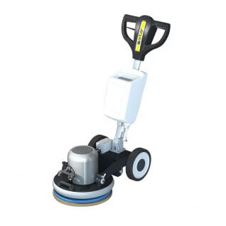 Front side view of white and black floor buffer orbital machine by brand Star, model Matrix G4.