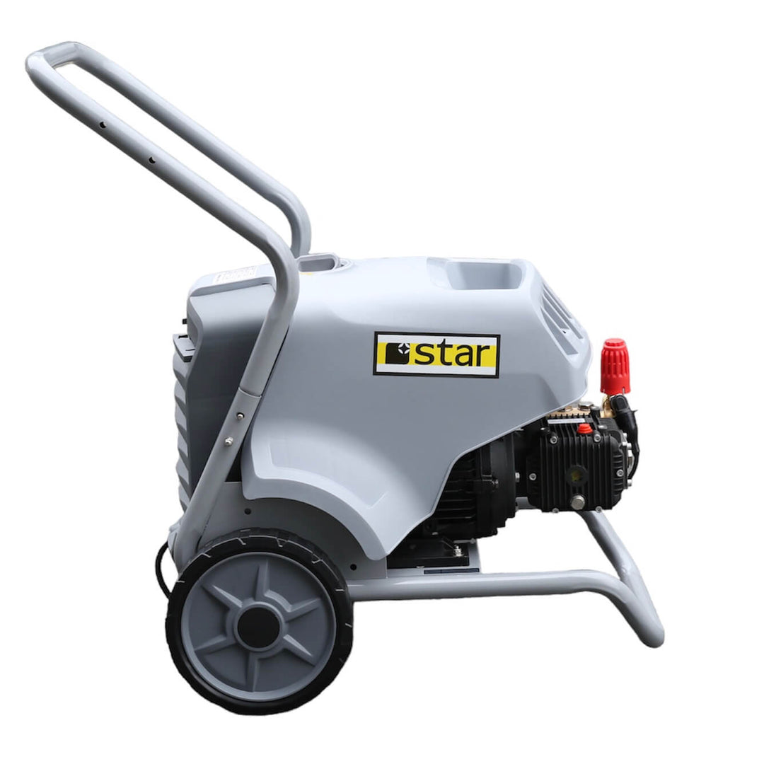 Right side view of grey pressure washer by brand Star, model ST140KM.