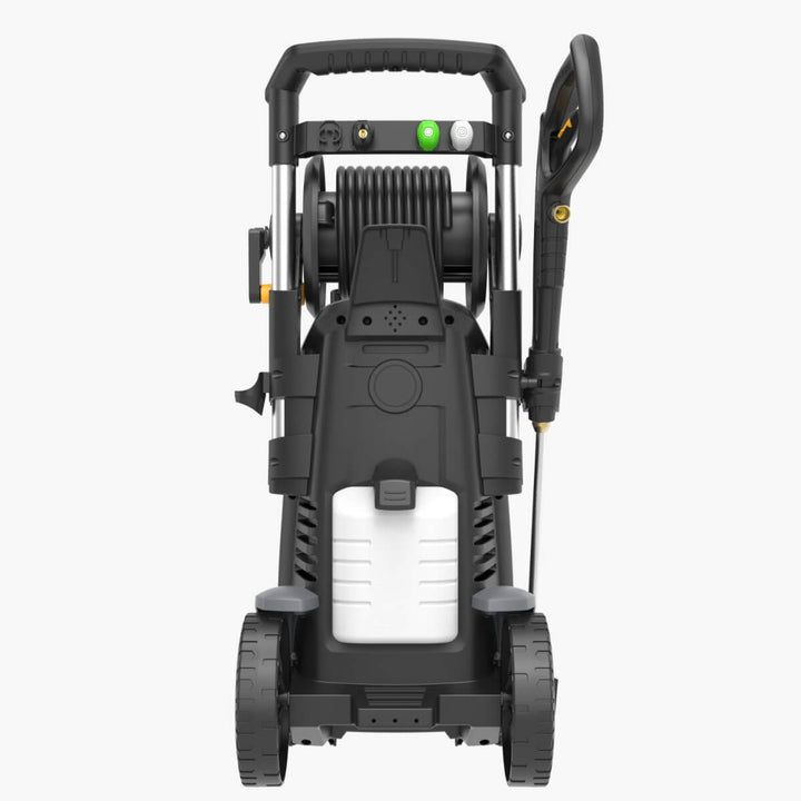 Back view of grey and black pressure washer by brand Star, model STR 8.714km.